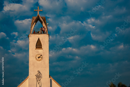 Billede på lærred church tower sunset