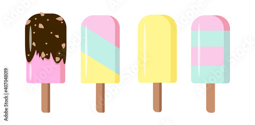 Collection of 4 vector ice cream illustrations isolated on white