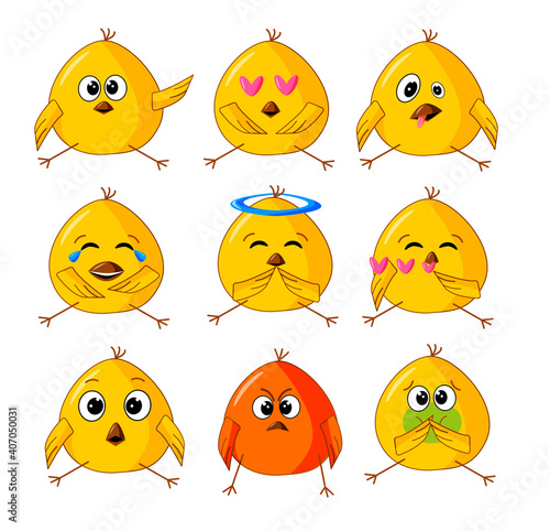 Chick emoji stickers cute round icons set vector