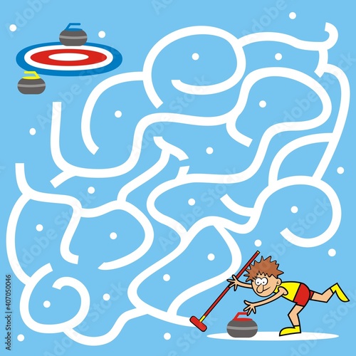 labyrint, curling, find way to the target, vector illustration