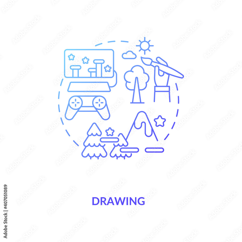Drawing concept icon. Game designer skills. Creating very beautiful characters for your game story. Development idea thin line illustration. Vector isolated outline RGB color drawing Drawing concept icon. Game designer skills. Creating very beautiful characters for your game story. Development idea thin line illustration. Vector isolated outline RGB color drawing