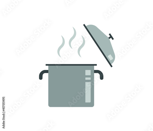 Hot meal. Pot and steam. Cooking symbol. Vector illustration

