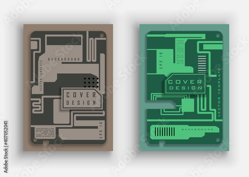 Cover design. Industrial style. Printed circuit board illustration.
