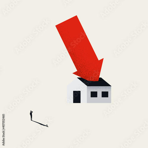 Real estate, housing market crash vector concept. Symbol of value, money and investment loss.