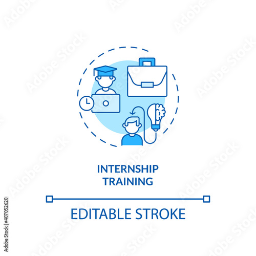 Internship training concept icon. Gaining supervised practical experience idea thin line illustration. Improving employee performance. Vector isolated outline RGB color drawing. Editable stroke
