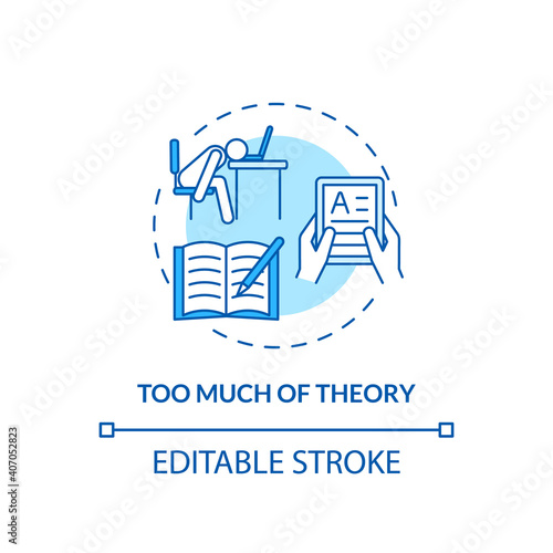 Too much theory concept icon. Staff training disadvantage idea thin line illustration. Deeper concept understanding. Poorly designed program. Vector isolated outline RGB color drawing. Editable stroke