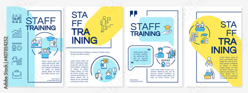 Staff training brochure template. Upgrading employee skills. Flyer, booklet, leaflet print, cover design with linear icons. Vector layouts for magazines, annual reports, advertising posters