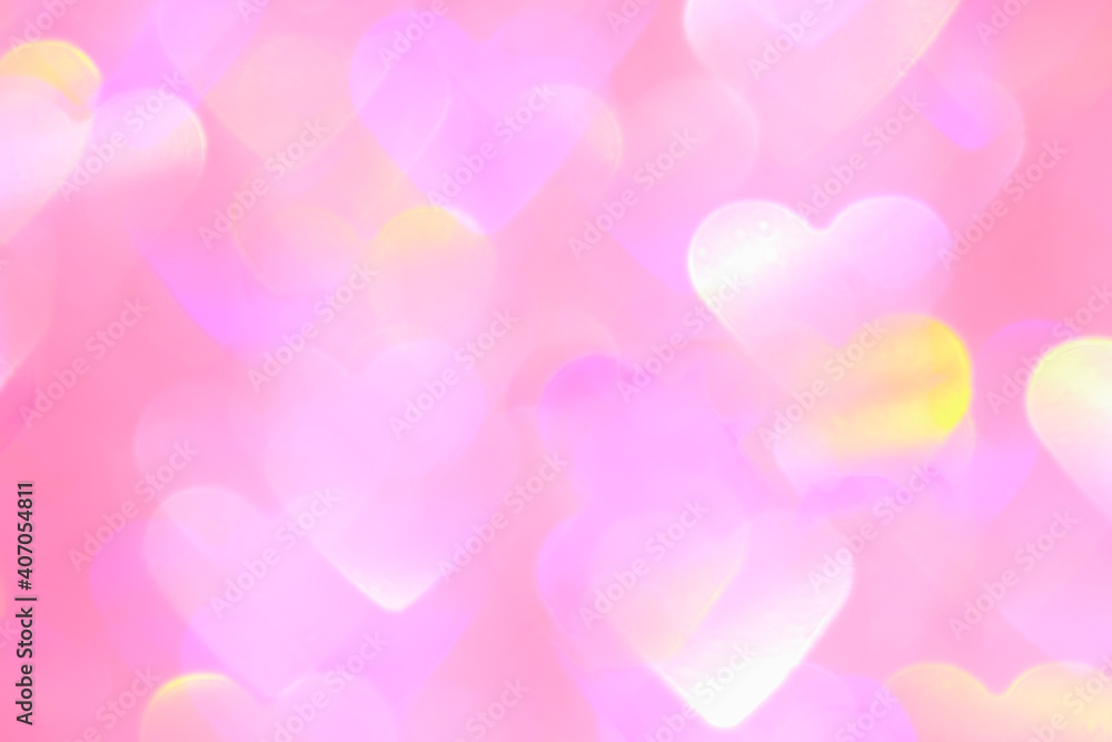 blurred heart shaped holographic bokeh lights background