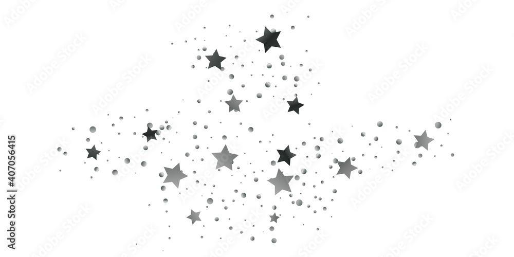 Silver star of confetti. Falling starry background