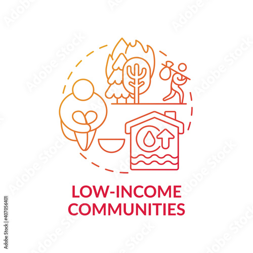 Low-income communities concept icon. Climate justice idea thin line illustration. Poor mental health outcomes. Environmental resposibility. Vector isolated outline RGB color drawing