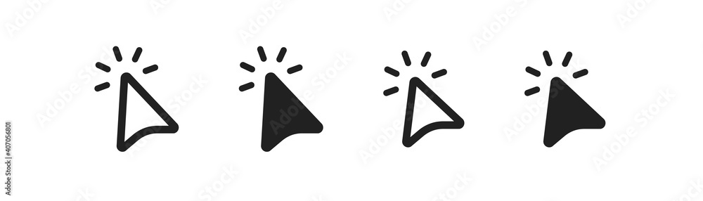 Cursor arrow icon set. Click mouse, wed button symbol in vector flat - obrazy, fototapety, plakaty 