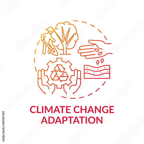 Climate change adaptation concept icon. Nature protection idea thin line illustration. Climate change process. Greenhouse gas. Vector isolated outline RGB color drawing