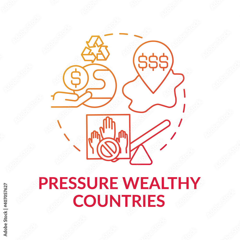 Pressure wealthy country concept icon. Financial pressure idea thin line illustration. Nature protection. Vector isolated outline RGB color drawing. Global warming reduce Pressure wealthy country concept icon. Financial pressure idea thin line illustration. Nature protection. Vector isolated outline RGB color drawing. Global warming reduce