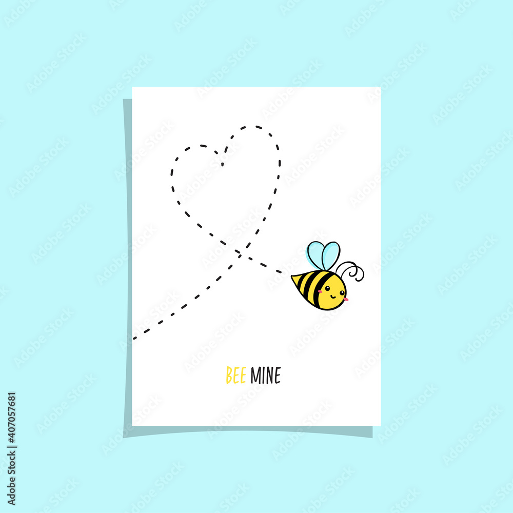 Simple card design with two bee in the sky drawing heart. Cute ...