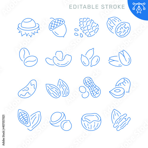 Nuts related icons. Editable stroke. Thin vector icon set