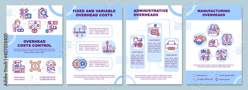 Overhead costs control brochure template. Manufacturing overheads. Flyer, booklet, leaflet print, cover design with linear icons. Vector layouts for magazines, annual reports, advertising posters