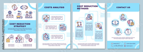 Cost reduction strategy brochure template. Costs analysis. Flyer, booklet, leaflet print, cover design with linear icons. Vector layouts for magazines, annual reports, advertising posters