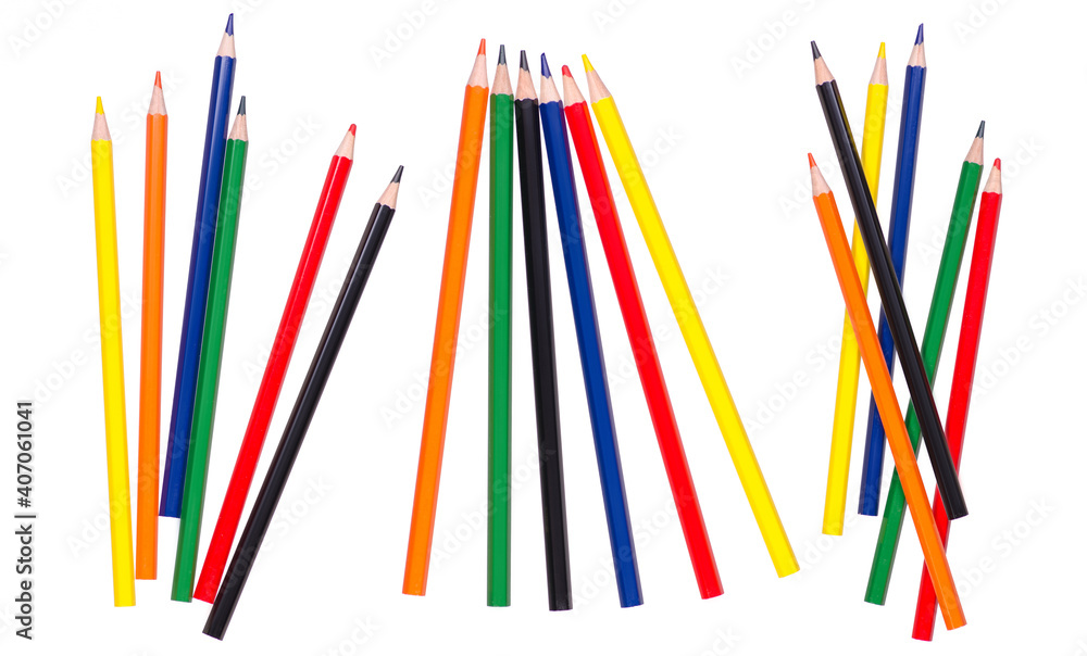 Set colorful pencils on white background isolation Set colorful pencils on white background isolation