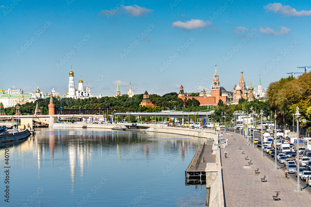 Moscow russia panorama view of the river and the kremlin