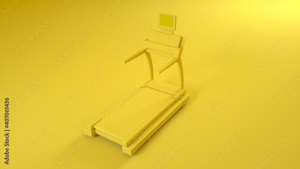 Treadmill Running Machine on yellow background. 3d rendering Treadmill Running Machine on yellow background. 3d rendering