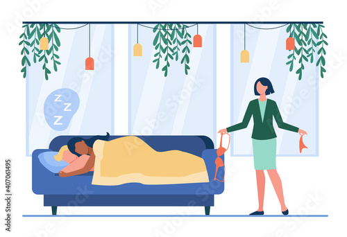 Wife finding out about marital infidelity. Lover, underwear, sofa flat vector illustration. Unfaithfulness and relationship concept for banner, website design or landing web page