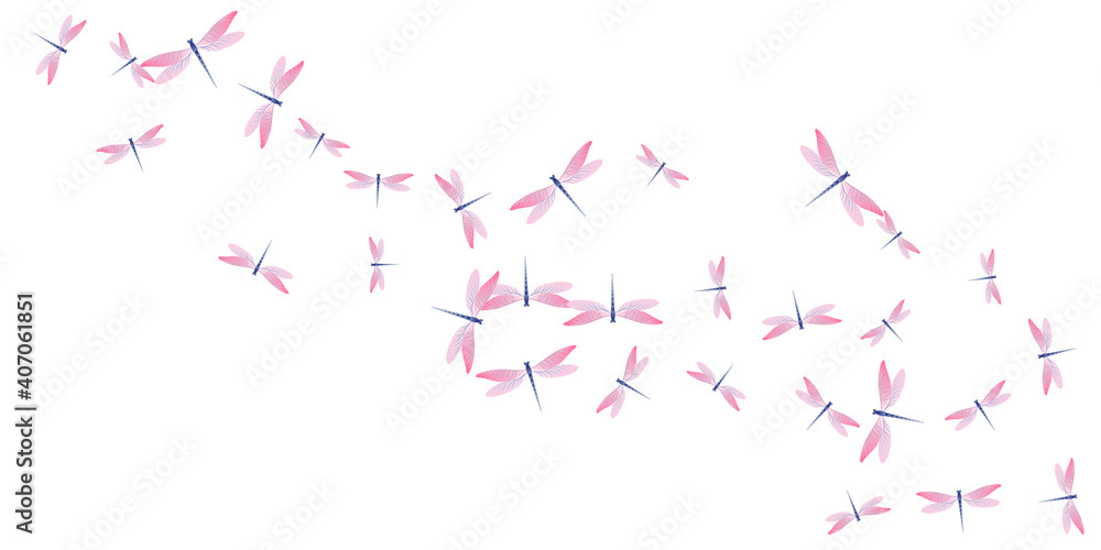 Magic rosy pink dragonfly cartoon vector wallpaper. Spring vivid damselflies. Fancy dragonfly cartoon baby illustration. Gentle wings insects patten. Nature beings