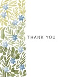 Floral greeting card template. Floral frame with blue flowers and green leaves. Vertical banner. Botanical illustration.