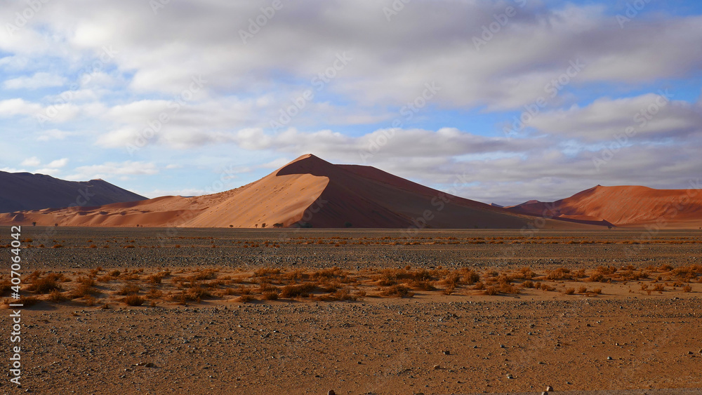 Brown Sossusvlei dunes with shadows
