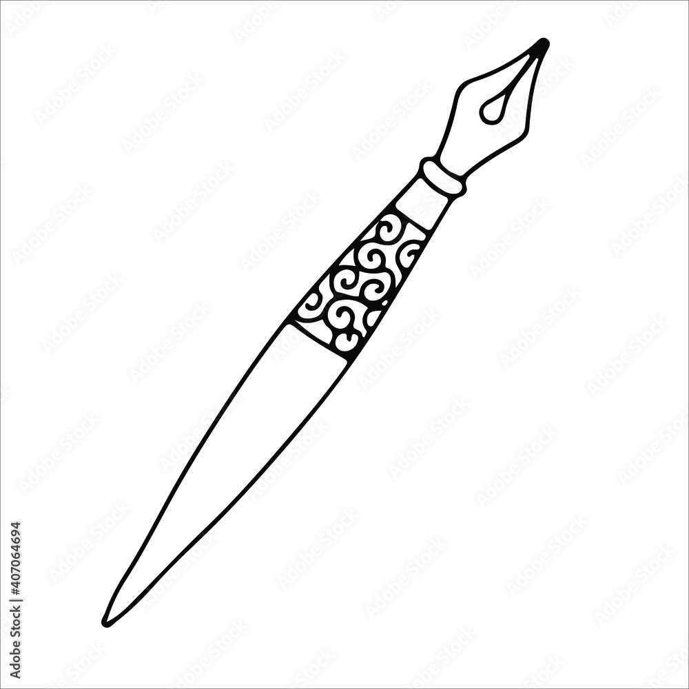 simple drawing of an old fountain pen with a pattern in doodle style vector illustration isolated on white background simple drawing of an old fountain pen with a pattern in doodle style vector illustration isolated on white background