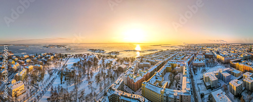Aerial sunset view of Helsinki in winter time, Finland © Subodh