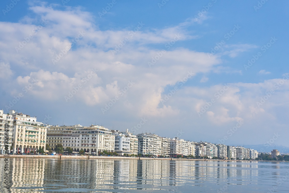 View of Thessaloniki's architecture and the blue sea View of Thessaloniki's architecture and the blue sea