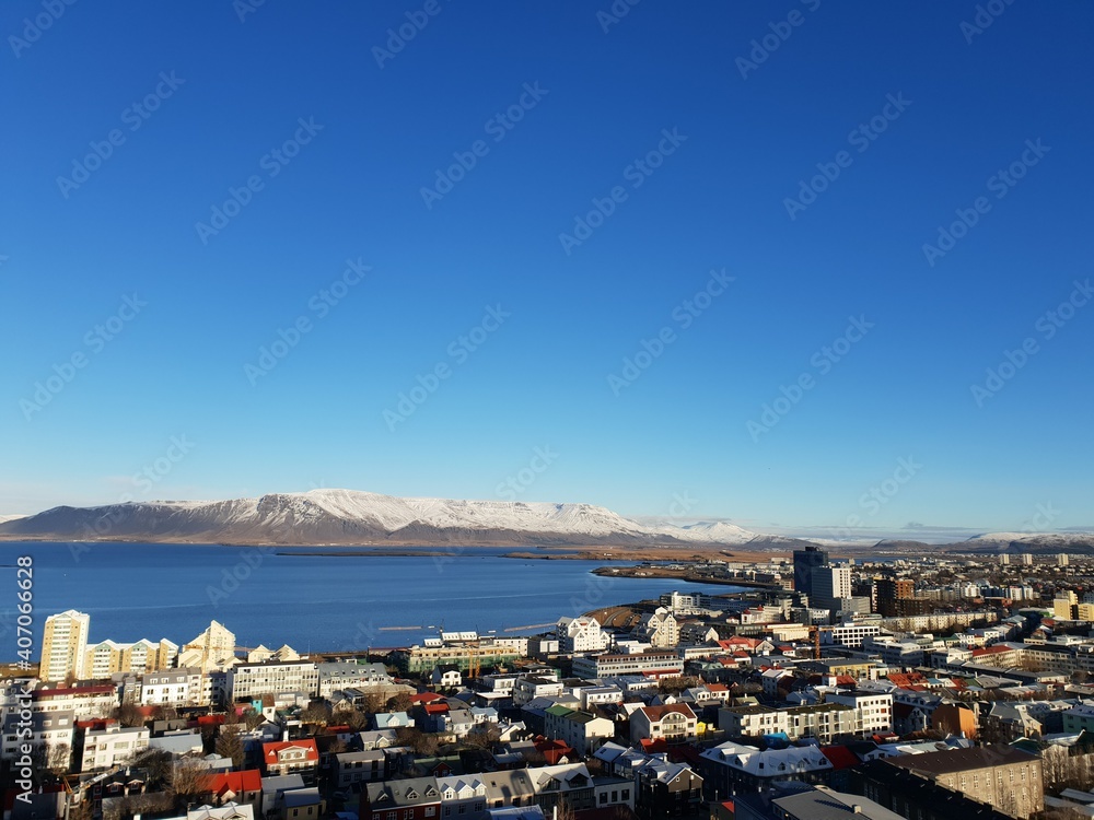 City view over Reykjavik from famous church