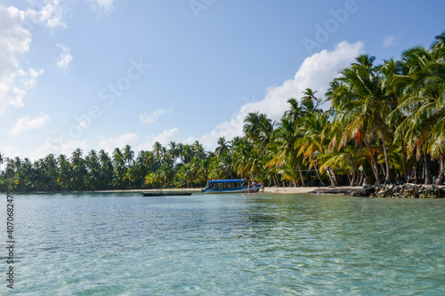 Fototapeta Naklejka Na Ścianę i Meble -  beach with palm trees on San Blas islands, Panama