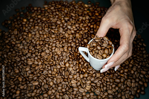  coffee beans in beautiful female hands