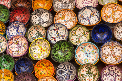 painted pottery in the souk of Essaouira, Morocco