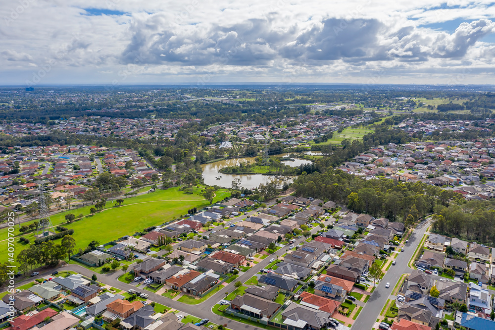Aerial view of houses in the suburbs