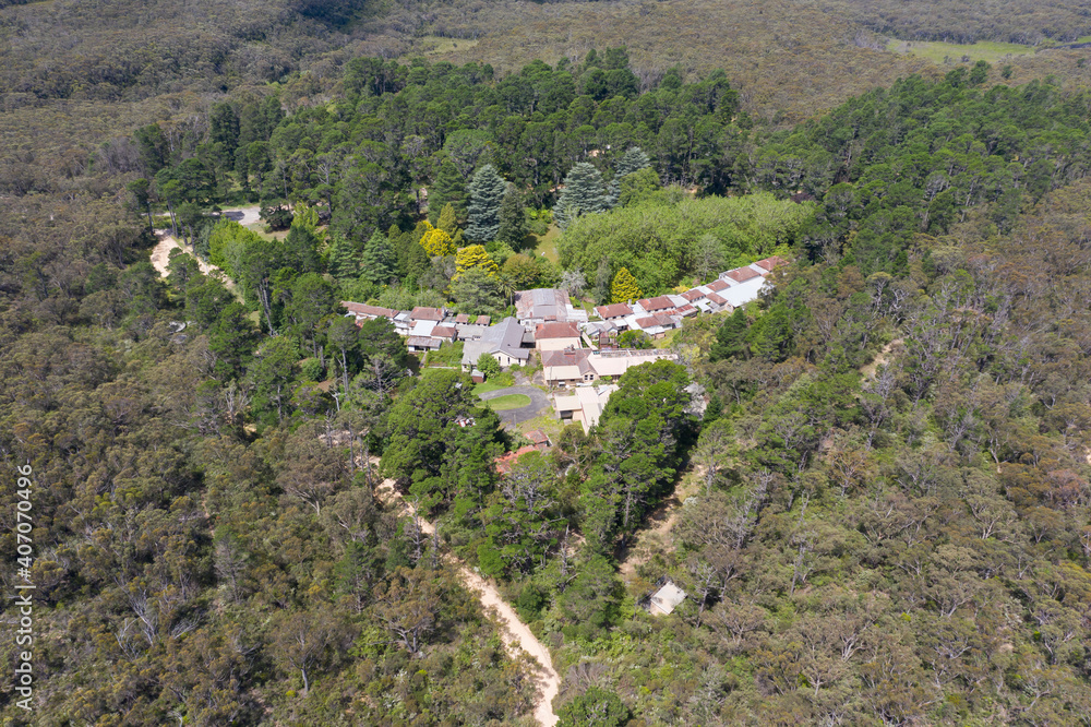 Aerial view of the old Queen Victoria Sanatorium in The Blue Mountains in regional Australia Aerial view of the old Queen Victoria Sanatorium in The Blue Mountains in regional Australia