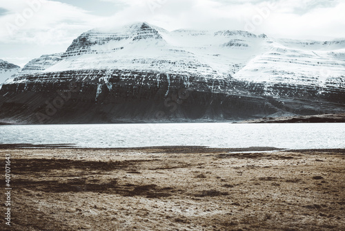 Lake in the winter. Fiord in Iceland.