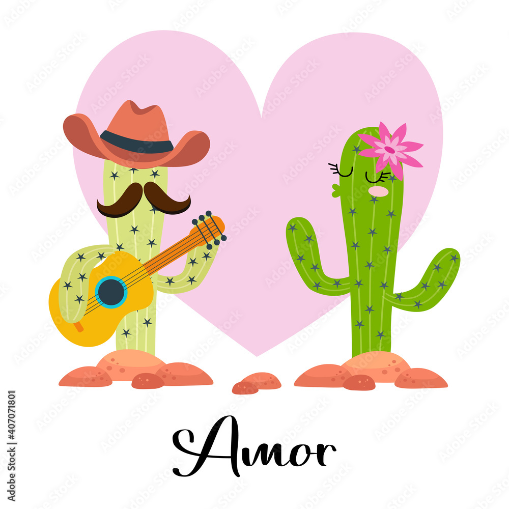 loving cactus with guitar with heart on white loving cactus with guitar with heart on white