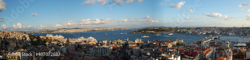 Panoramic view of the Galata Bridge, in Istanbul (Turkey). Golden Horn. Bosphorus Strait
 photo