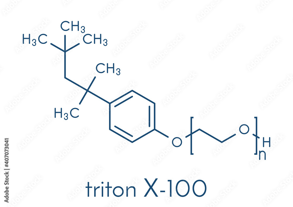 Triton x-100 detergent molecule. Skeletal formula. Triton x-100 detergent molecule. Skeletal formula.