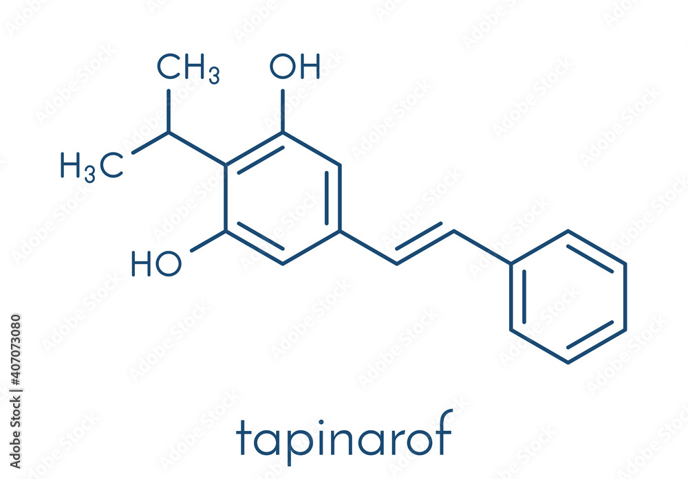 Benvitimod or tapinarof psoriasis drug molecule. Skeletal formula.