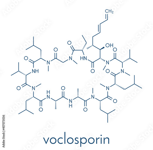 Voclosporin immunosuppressant drug molecule. Skeletal formula.