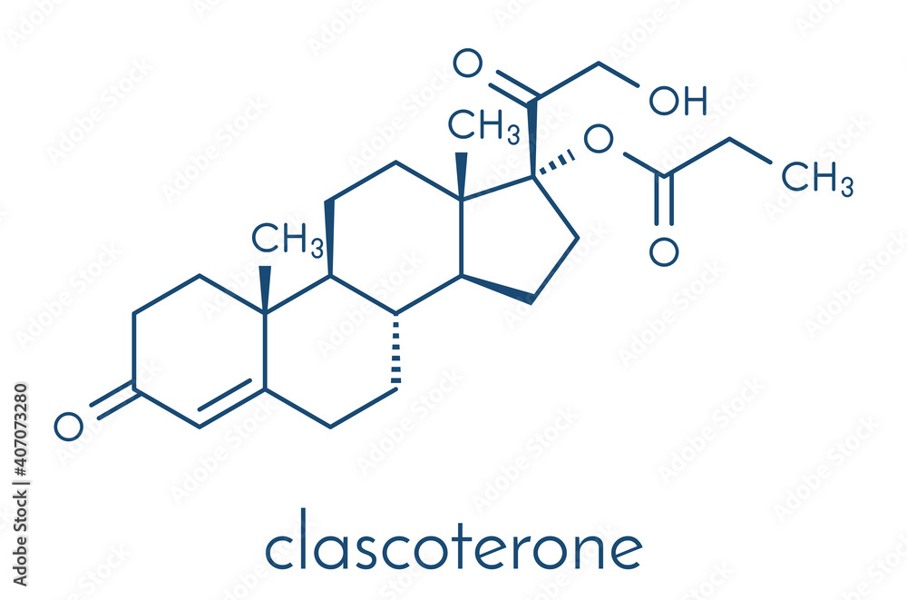 Clascoterone drug molecule. Skeletal formula.