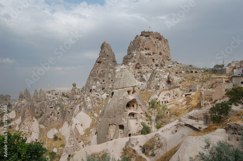 Ancient troglodyte village of Uchisar, in Cappadocia (Central Anatolia, Turkey). Fairy chimneys
 photo