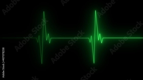 Green heart pulse graphic line on black, healthcare medical animation of EKG heart beat with heart cardiogram, cardiology concept pulse rate diagram, loopable animation. 4K video motion animation.