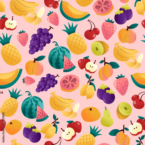 Fototapeta Naklejka Na Ścianę i Meble -  Fun Summer Fruits Seamless Pattern Background
