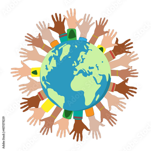 Unity and community of different people united around the planet. Vector