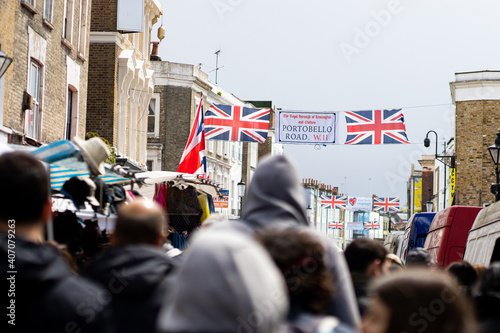 Portobello road sign and people