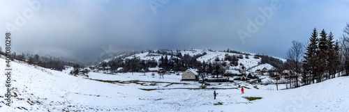 Panoramic view on Nord-East slopes of Polonina Borzhava from Tiuska village, Carpathian mountains, Ukraine © Vitali